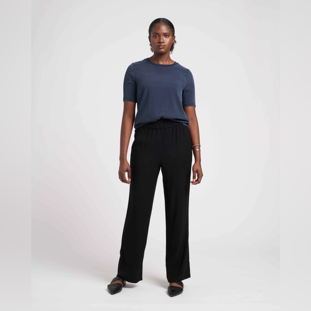 EUC Universal Standard Marina Luxe Twill Pull-On Pants Black Matte|size 14/16